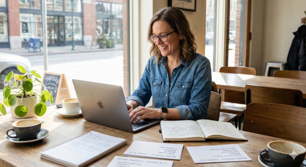 Entrepreneur planning brand direction and business identity