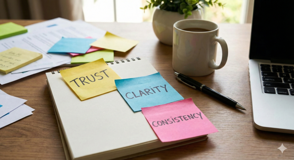 Core branding values written as reminders for business growth