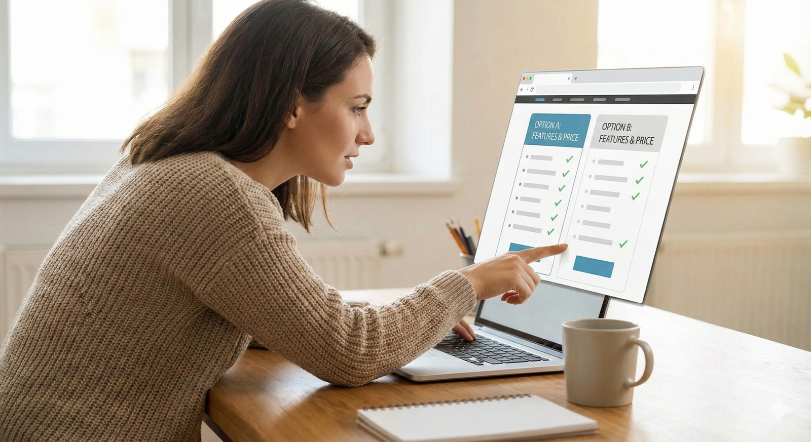 A customer comparing two B2B SaaS options to illustrate authority building