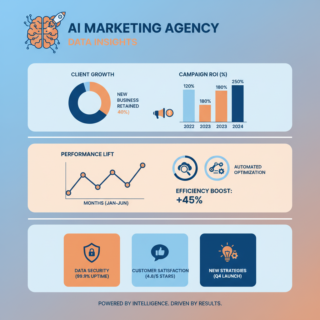 ai marketing agency infographic with statistics and trends