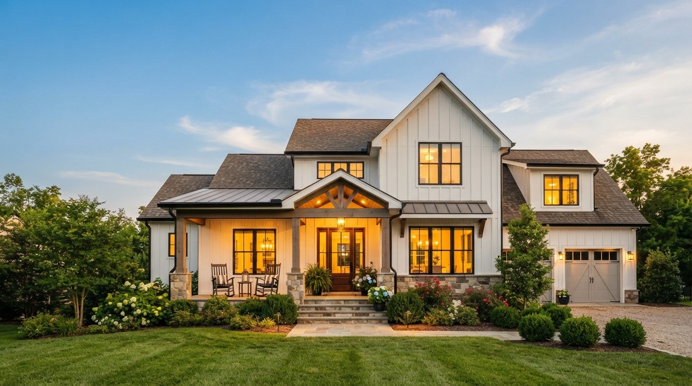 Charming Nashville-area home exterior at golden hour