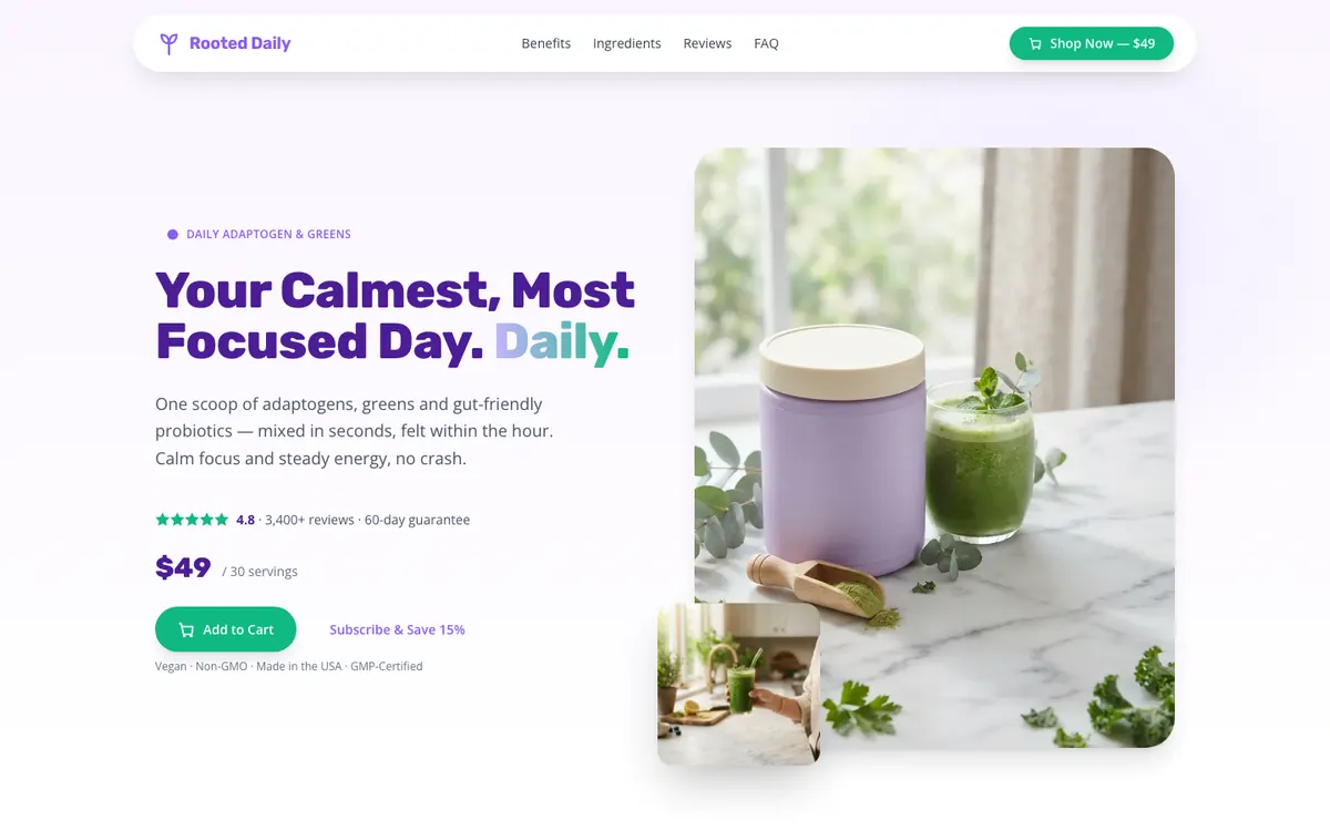 Homepage of the Rooted Daily demo site