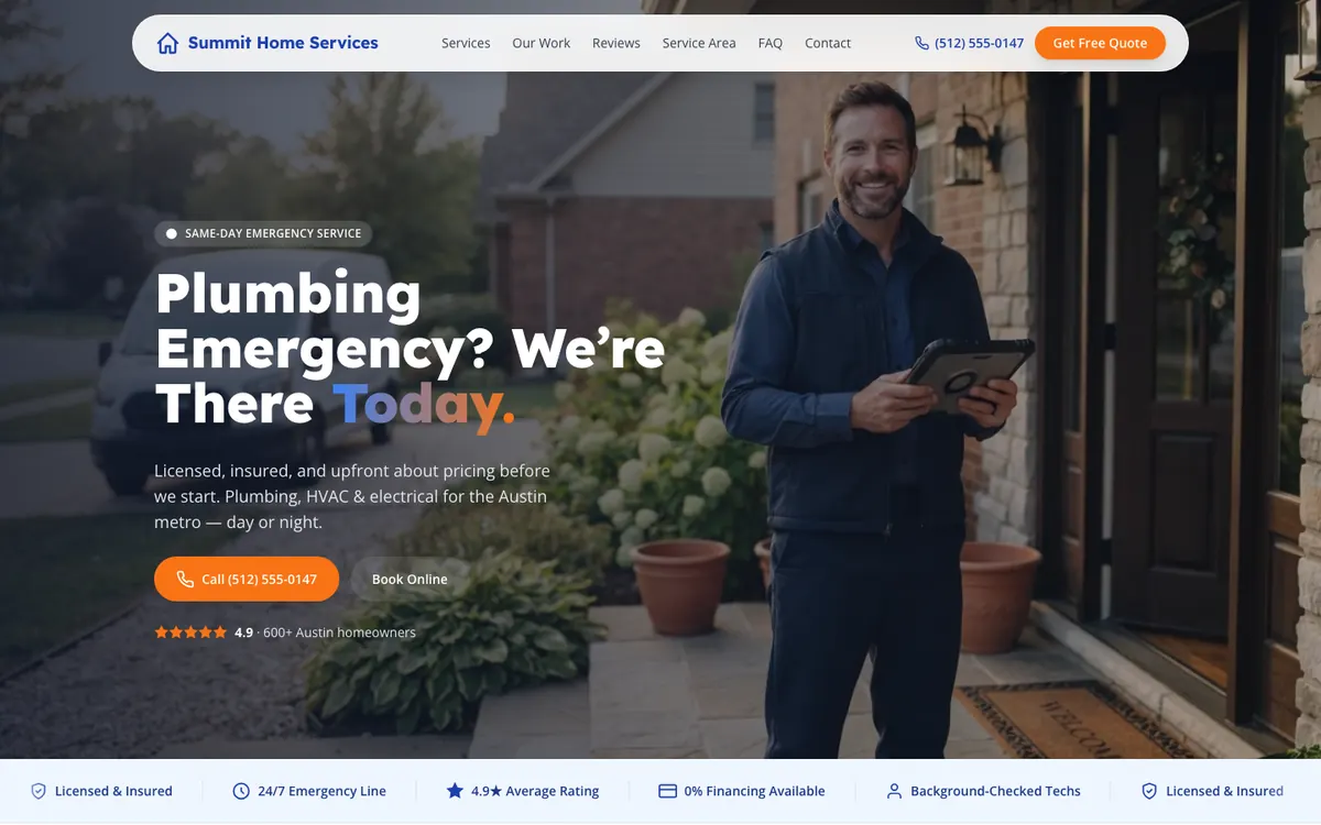 Homepage of the Summit Home Services demo site